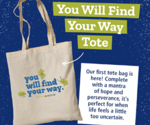 Tote bag graphic with text that reads: 