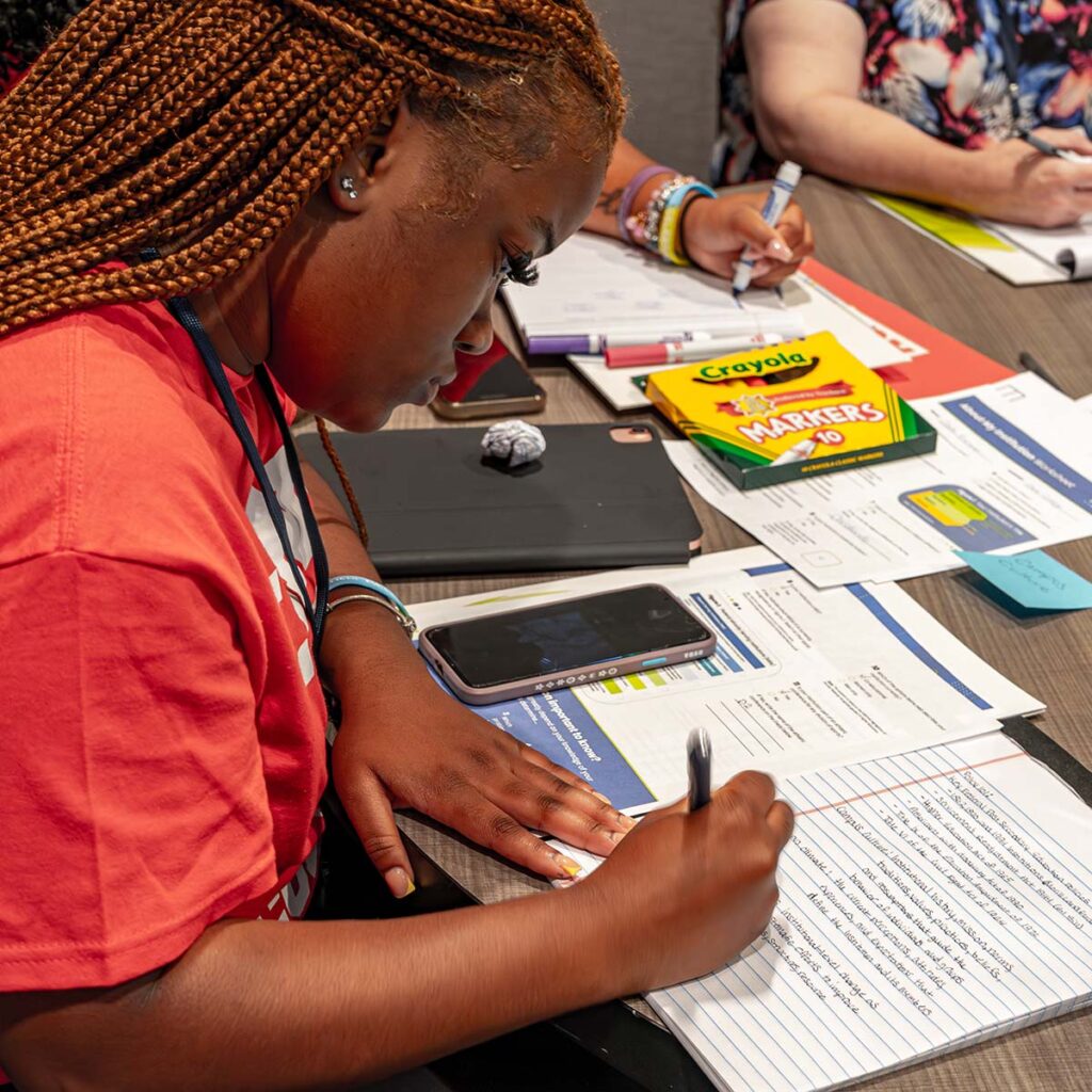 Student working at a table