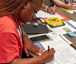 Student working at a table