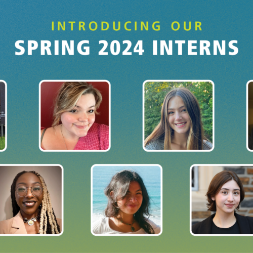 Blue and green gradient background with text reading, 