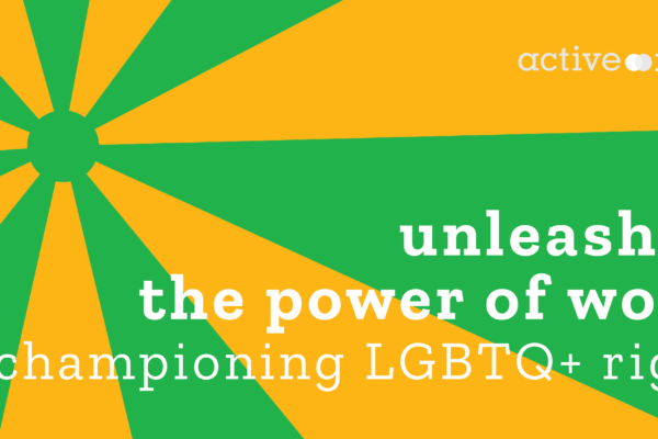 Blog banner for piece focused on LGBTQ+ rights and mental health; green and yellow starburst background with white text reading, 