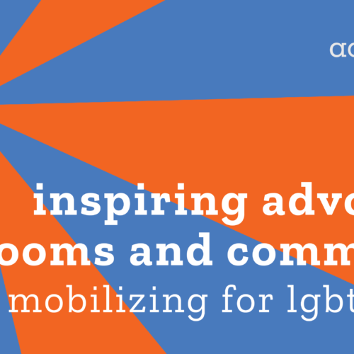 Blue and orange starburst with text reading, 