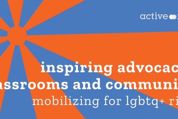 Blue and orange starburst with text reading, 