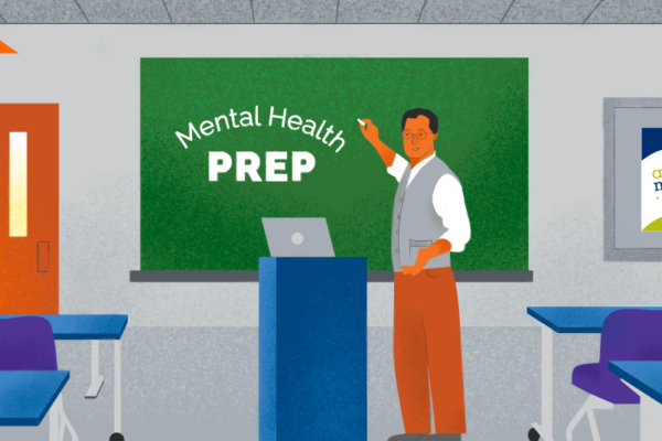 Hand-drawn graphic of teacher standing at front of classroom with 