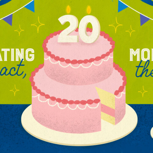 Illustrated graphic of a cake with 