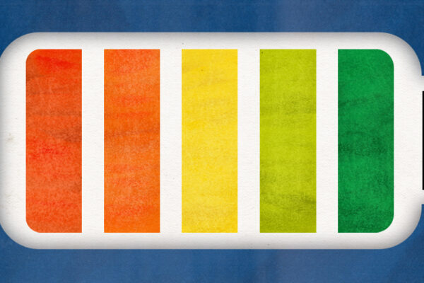 Illustrated graphic of a battery fully charged, surrounded by stars.