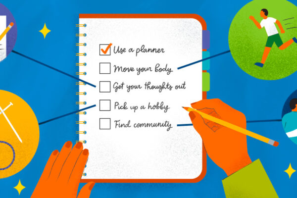 Hand-drawn graphic of a list in a planner reading 