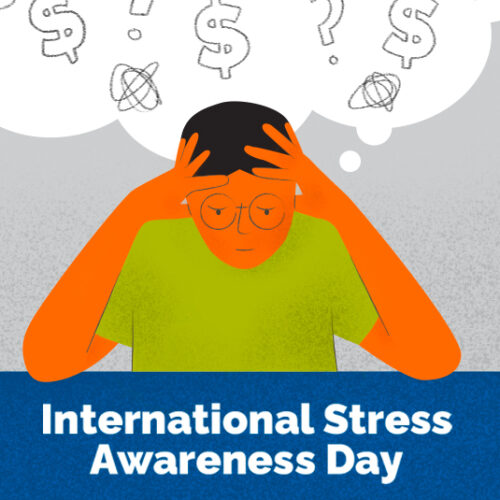 Illustration of a student sitting at a desk next to stacks of books with a worried expression; a thought bubble above their head shows dollar signs.