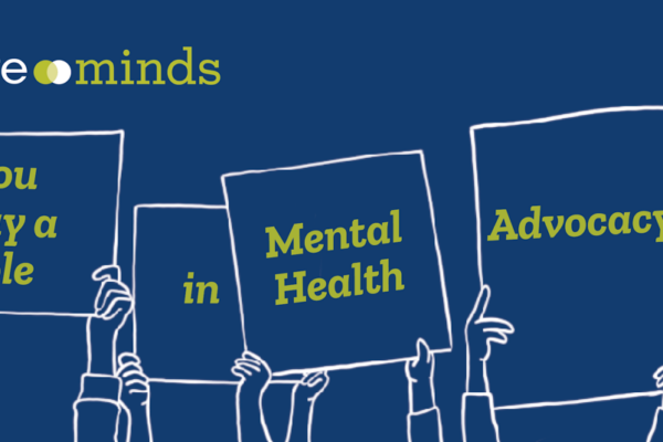 Illustrated graphic of hands holding signs reading, 