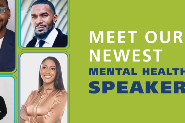 Headshots of four new Active Minds speakers (Brandon Bond, Kevin Berthia, Na Eun “Jiggy” Yoon, and Jade Matis) with text reading, 