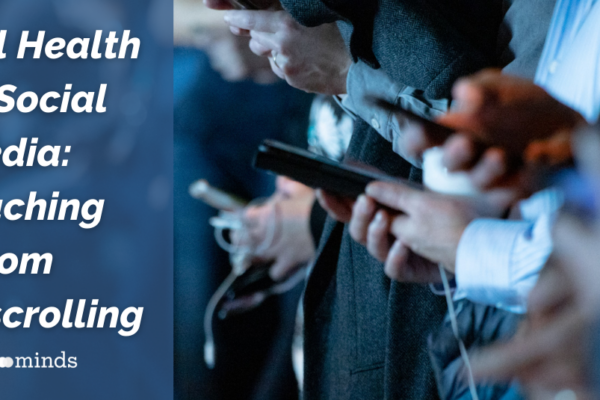 Group of people looking at their phones in the background with text reading, 