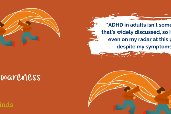 Orange background with abstract elements in the border and hand-drawn figures running; text reads, 