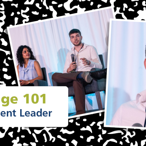 Black-and-white composition notebook background with photos of author Trace Terrell onstage during a panel at the 2023 Active Minds National Conference. Text reads, 