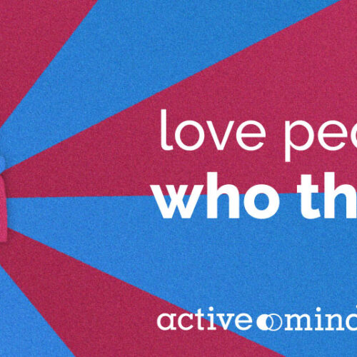 Purple and blue starburst background with focal point of two people hugging. Text reads 