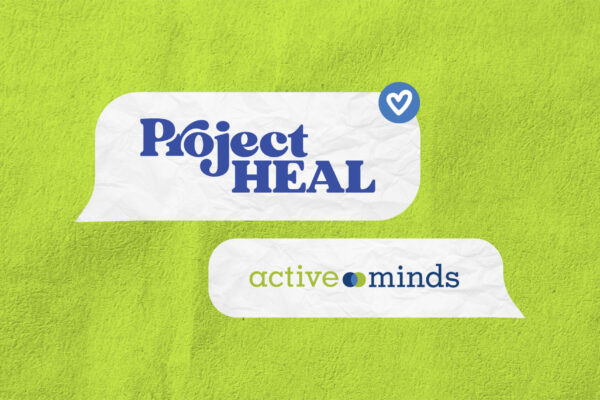 Text Bubbles on a green backdrop with text reading Project Heal and Active Minds